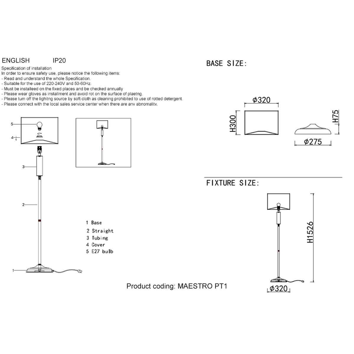 Торшер Crystal Lux Maestro PT1 Chrome 1