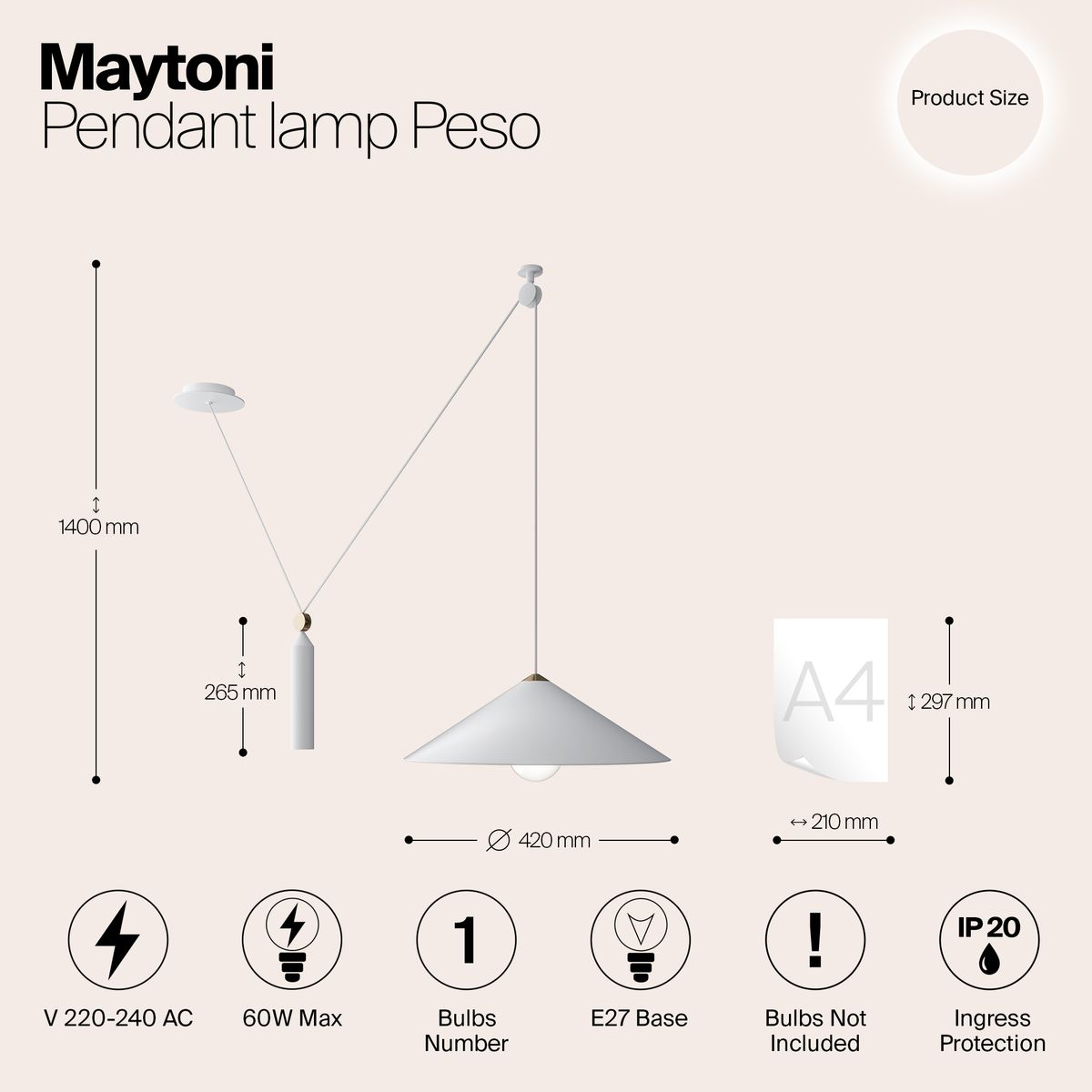 Подвесной светильник Maytoni Technical Peso P080PL-01W 3