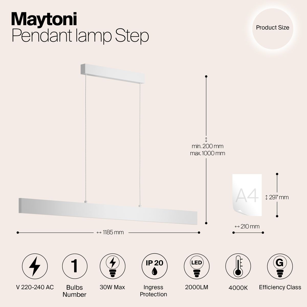 Подвесной светодиодный светильник Maytoni Step P010PL-L30W4K 1