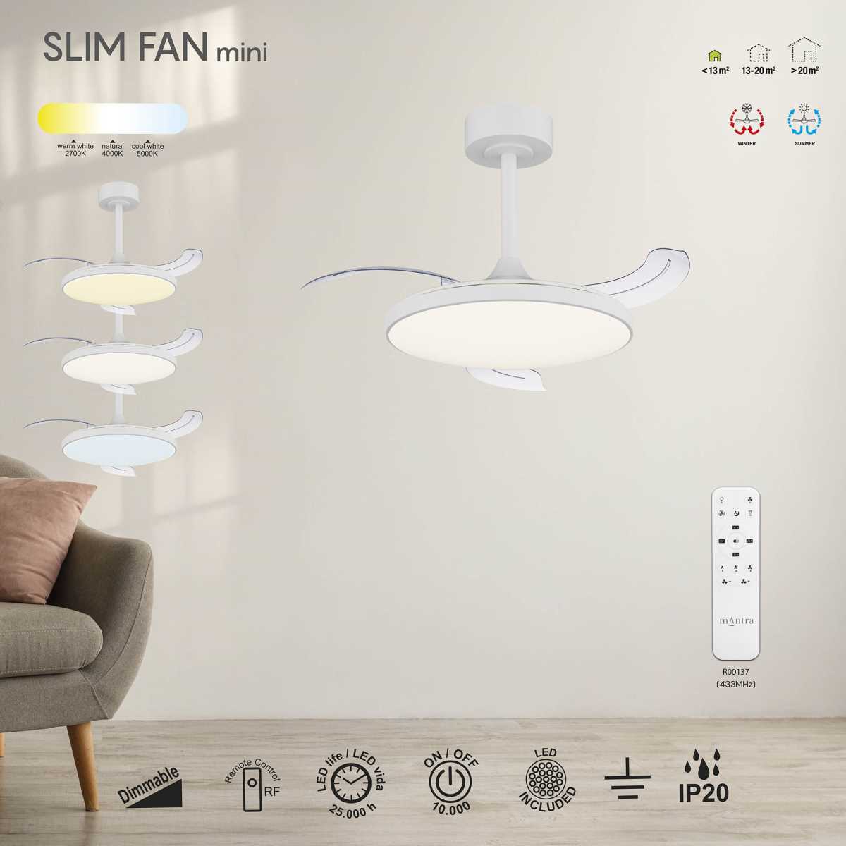 Люстра-вентилятор Mantra SLIM FAN mini 9008 2