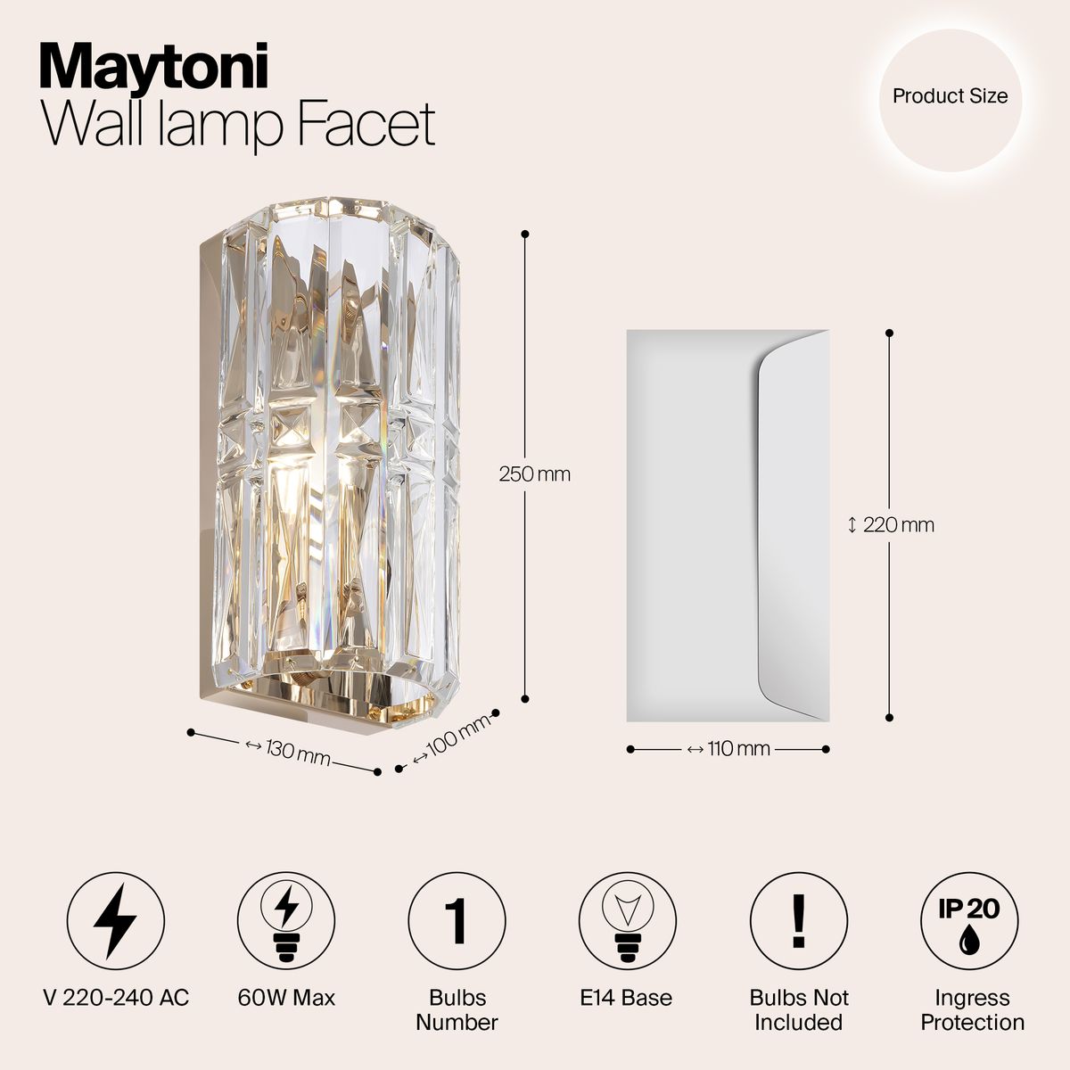 Настенный светильник Maytoni Facet MOD094WL-01G 1
