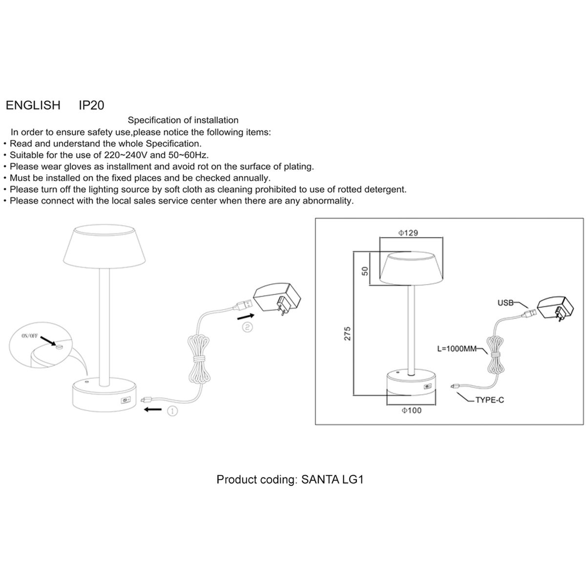 Настольная лампа Crystal Lux Santa LG1 White 1