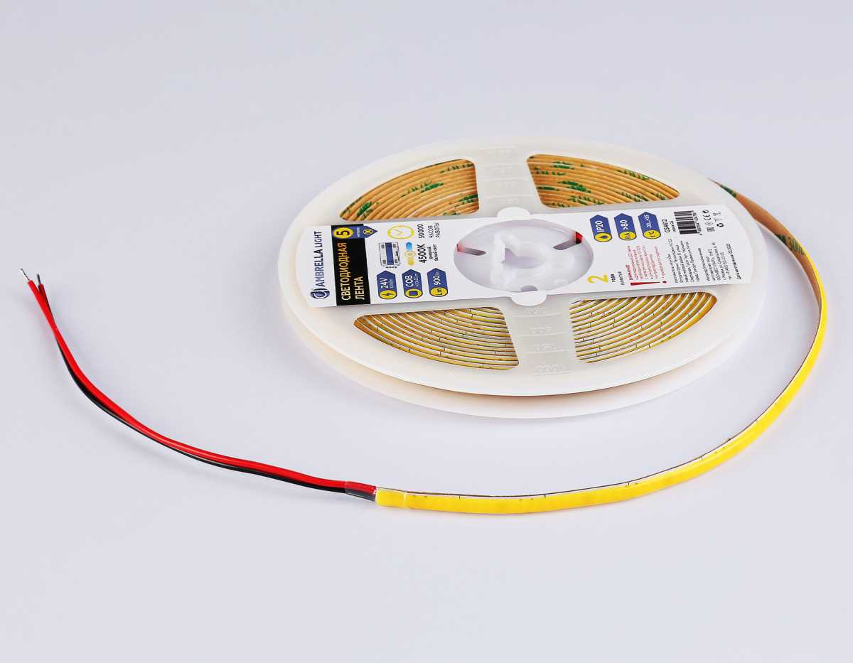 Светодиодная лента Ambrella Light GS4612 COB 400Led/10W m/ 24V IP20 4500K/ 5m*5mm*2.1mm (2 конт.) GS4612 1