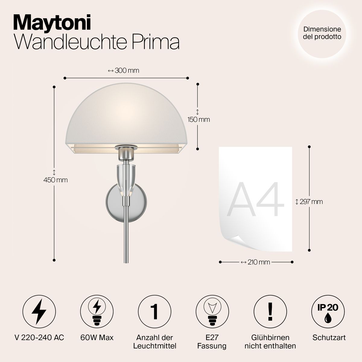 Настенный светильник Maytoni Prima Z034WL-01CH 1