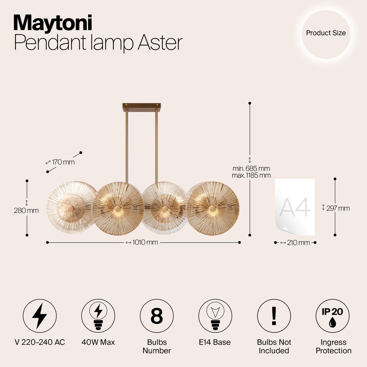 Подвесной светильник Maytoni Aster MOD007PL-08G1 3