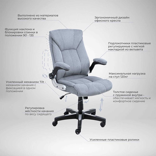 Кресло руководителя AksHome Galio серый, велюр 86372 Фото № 3