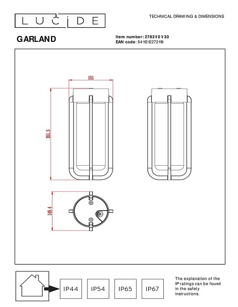 Уличный светильник Lucide Garland 27821/01/30 изображение 2 Уличный светильник Lucide Garland 27821/01/30 Фото № 2