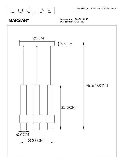 Подвесная светодиодная люстра Lucide Margary 24402/15/30 Фото № 2