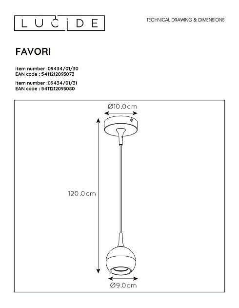 Подвесной светильник Lucide Favori 09434/01/31 изображение 2 Подвесной светильник Lucide Favori 09434/01/31 Фото № 2