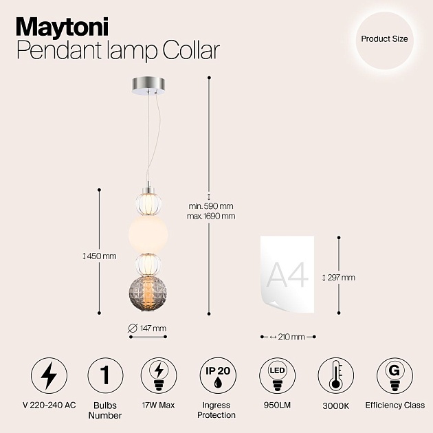 Подвесной светодиодный светильник Maytoni Collar P069PL-L17CH3K Фото № 9