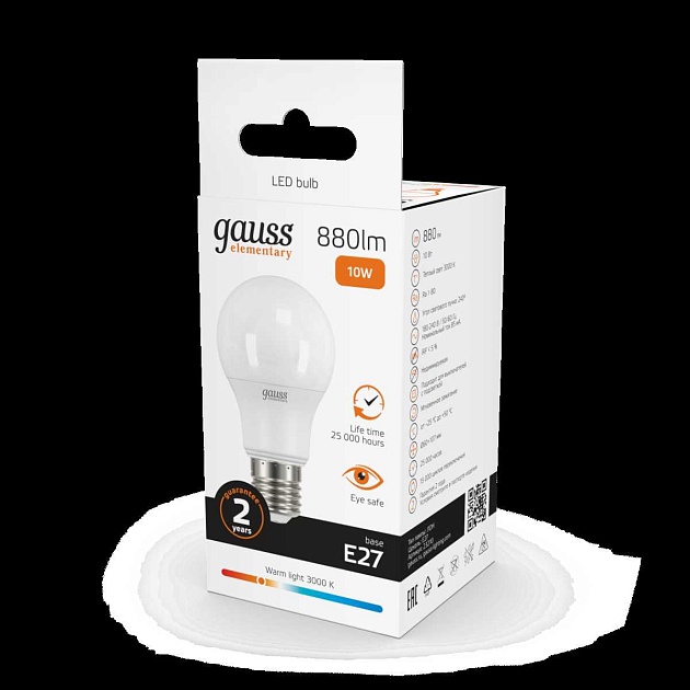 Лампа светодиодная Gauss E27 10W 3000K матовая 23210 Фото № 3