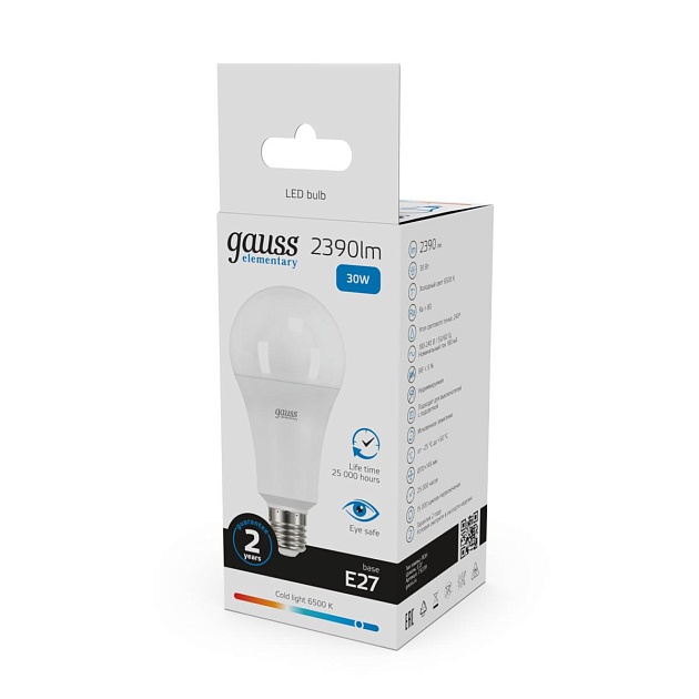 Лампа светодиодная Gauss E27 30W 6500K матовая 73239 Фото № 3