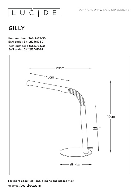 Настольная лампа Lucide Gilly 36612/03/30 Фото № 2