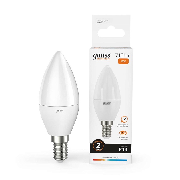 Лампа светодиодная Gauss E14 10W 3000K матовая 33110 Фото № 5