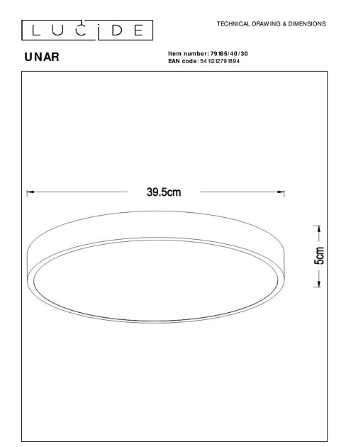 Потолочный светодиодный светильник Lucide Unar 79185/40/30 Фото № 2