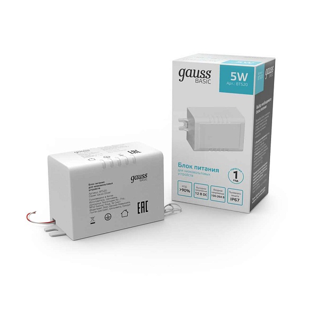 Блок питания Gauss 5W 12V IP67 BT520 изображение 2 Блок питания Gauss 5W 12V IP67 BT520 Фото № 2