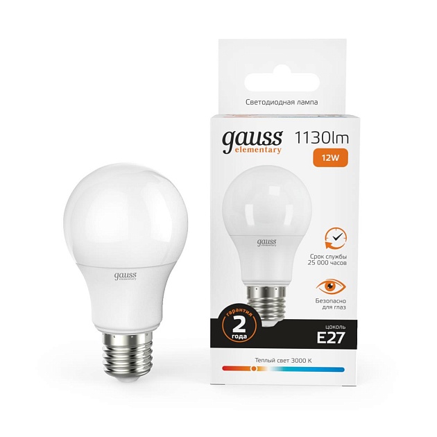 Лампа светодиодная Gauss E27 12W 3000K матовая 23212 Фото № 3