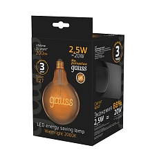 Лампа светодиодная филаментная Gauss E27 2,5W 2000K золотая 175802003 2