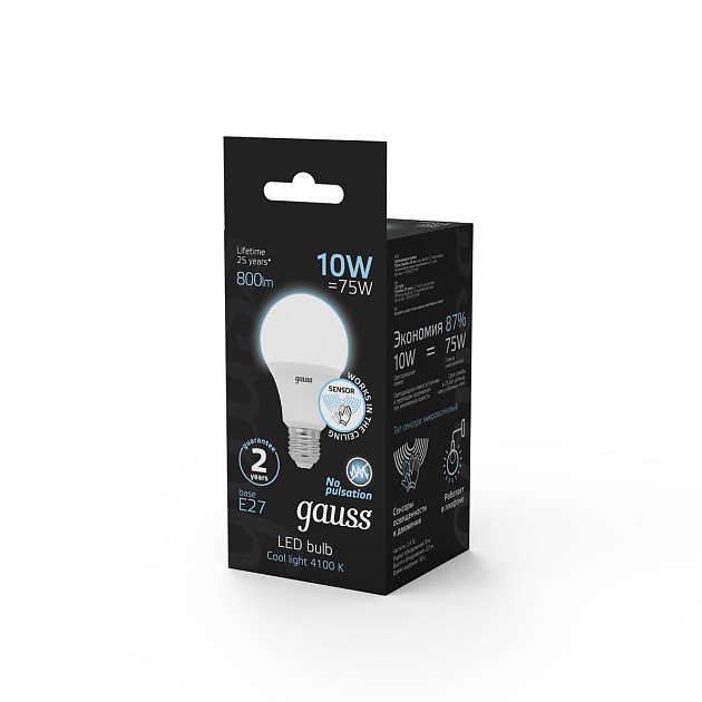 Лампа светодиодная Gauss LED A60 E27 10W 4100K матовая 102502210 Фото № 3