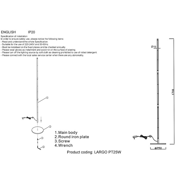 Торшер Crystal Lux Largo PT25W Gold Фото № 2