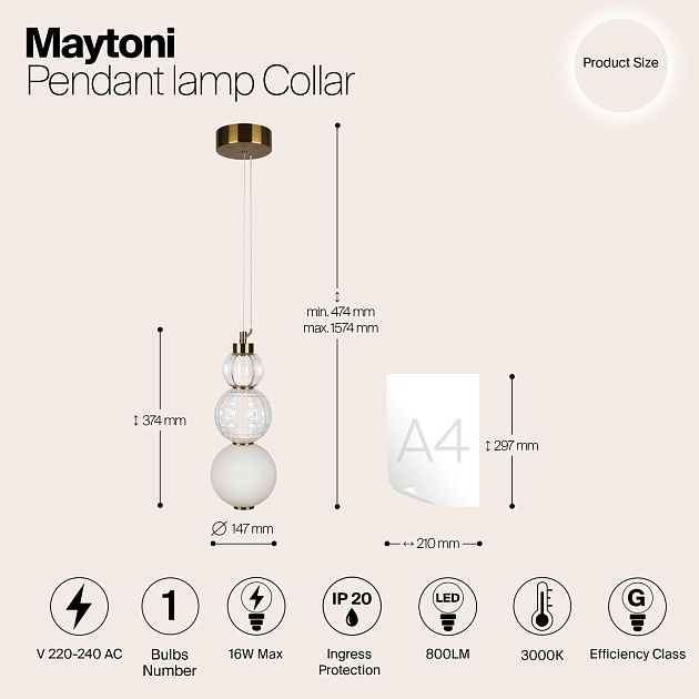 Подвесной светодиодный светильник Maytoni Collar P069PL-L16G3K Фото № 9