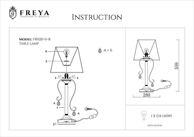 Настольная лампа Freya Simone FR2020-TL-01-BZ Фото № 2