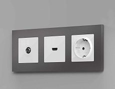 Комплект механизма TV розетки проходной AMBRELLA VOLT ALFA Белый глянец 5-1000 MHz 4dB QUANT (AP1130, VM211) MA113030 1