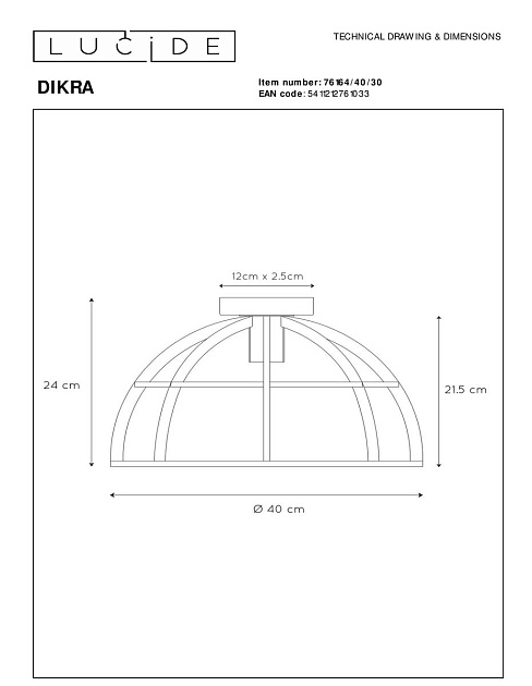 Потолочный светильник Lucide Dikra 76164/40/30 изображение 2 Потолочный светильник Lucide Dikra 76164/40/30 Фото № 2