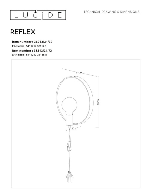 Бра Lucide Reflex 36213/31/30 изображение 2 Бра Lucide Reflex 36213/31/30 Фото № 2