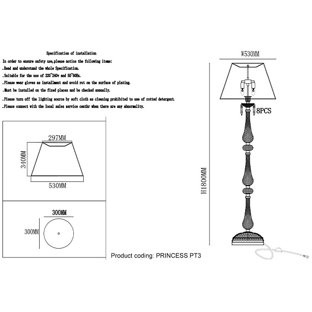 Торшер Crystal Lux Princess PT3 Фото № 3