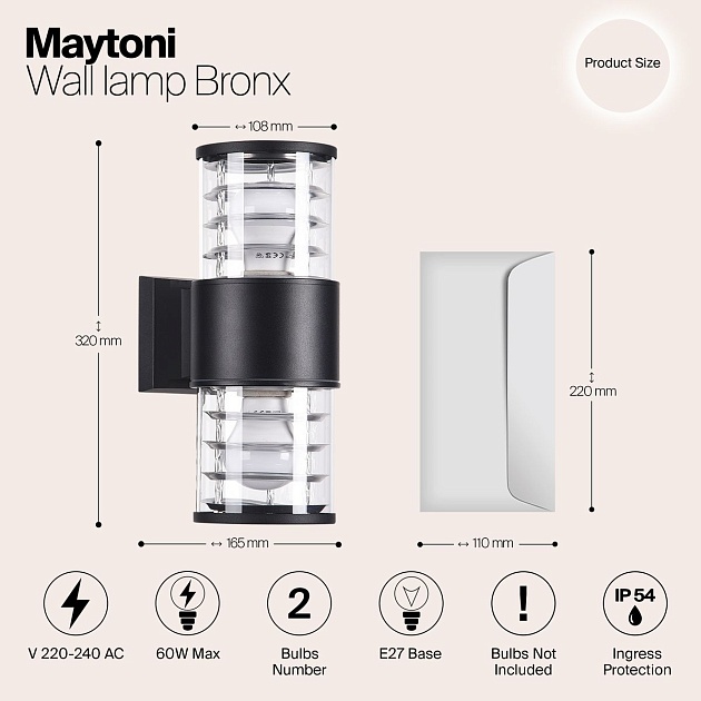 Уличный настенный светильник Maytoni Bronx O576WL-02B изображение 2 Уличный настенный светильник Maytoni Bronx O576WL-02B Фото № 2