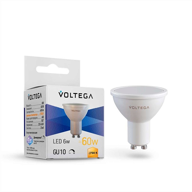 Лампа светодиодная диммируемая Voltega GU10 5W 2700K матовая 7238 Фото № 1