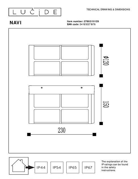 Уличный настенный светильник Lucide Navi 27802/01/29 Фото № 2