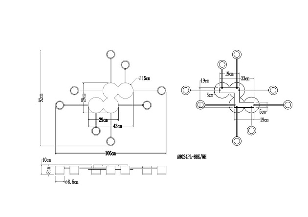 Потолочная люстра Arte Lamp Legacy A8024PL-8BK изображение 2 Потолочная люстра Arte Lamp Legacy A8024PL-8BK Фото № 2