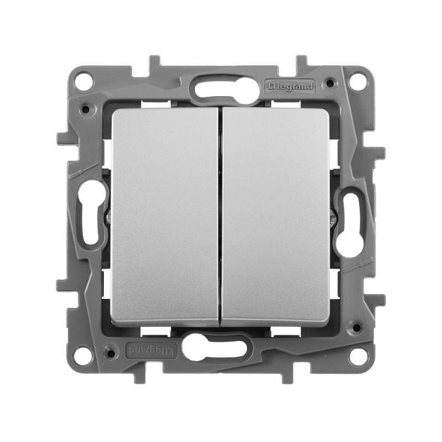 Выключатель двухклавишный Legrand Etika 10A 250V алюминий 672402 Фото № 1