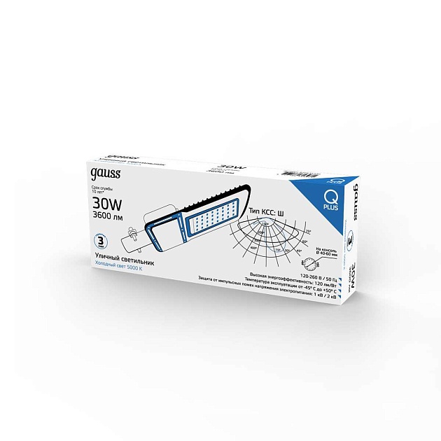 Уличный светодиодный консольный светильник Gauss Qplus 629535330 изображение 3 Уличный светодиодный консольный светильник Gauss Qplus 629535330 Фото № 3