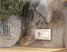 Комплект механизма 2-кл выключателя AMBRELLA VOLT с подсветкой 3200K ALFA Белый глянец QUANT (AP1040, VM115, G11Y) 2