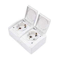 Блок горизонтальный 2 розетки (керамика) INDUSTRIAL IP54 с заземлением, о/у, белый KRANZ KR-78-0803 1