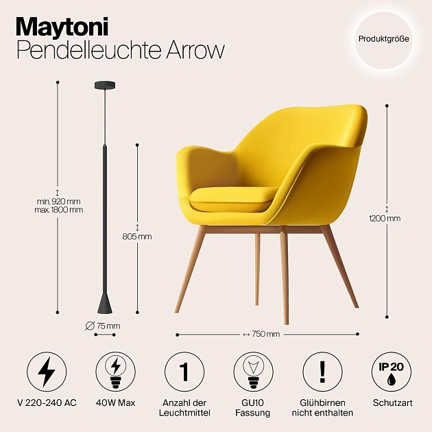 Подвесной светильник Maytoni Technical Arrow P064PL-01B Фото № 3