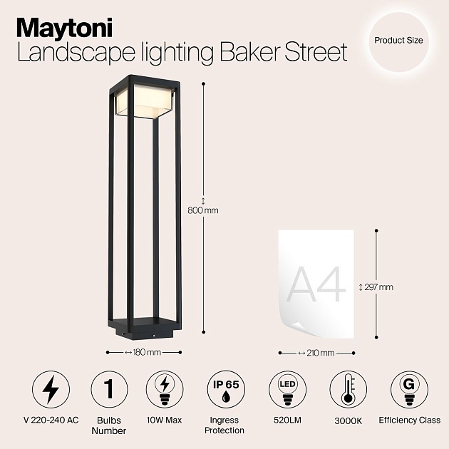 Ландшафтный светодиодный светильник Maytoni Baker Street O021FL-L10B3K Фото № 2