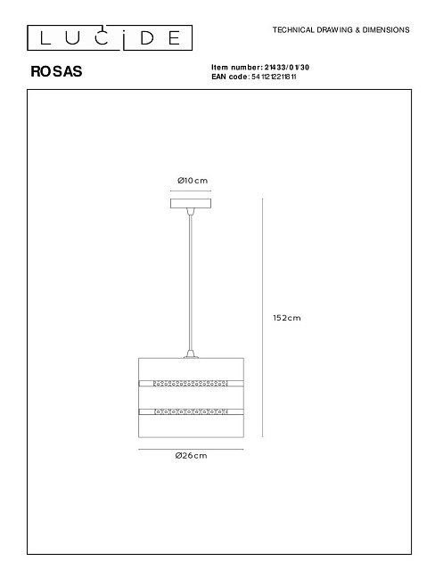 Подвесной светильник Lucide Rosas 21433/01/30 изображение 2 Подвесной светильник Lucide Rosas 21433/01/30 Фото № 2