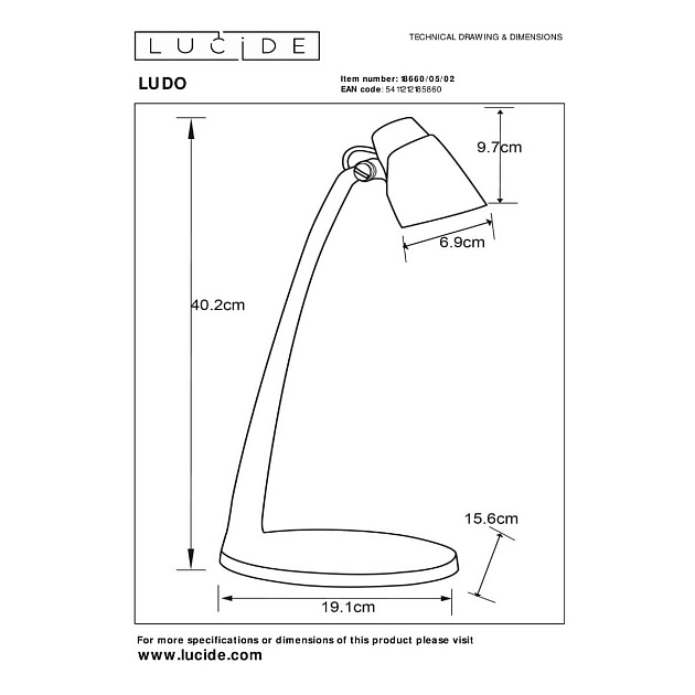 Настольная светодиодная лампа Lucide LUDO 18660/05/02 изображение 2 Настольная светодиодная лампа Lucide LUDO 18660/05/02 Фото № 2