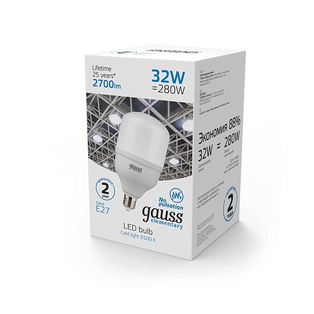 Лампа светодиодная Gauss E27 32W 4000K матовая 63233 Фото № 2
