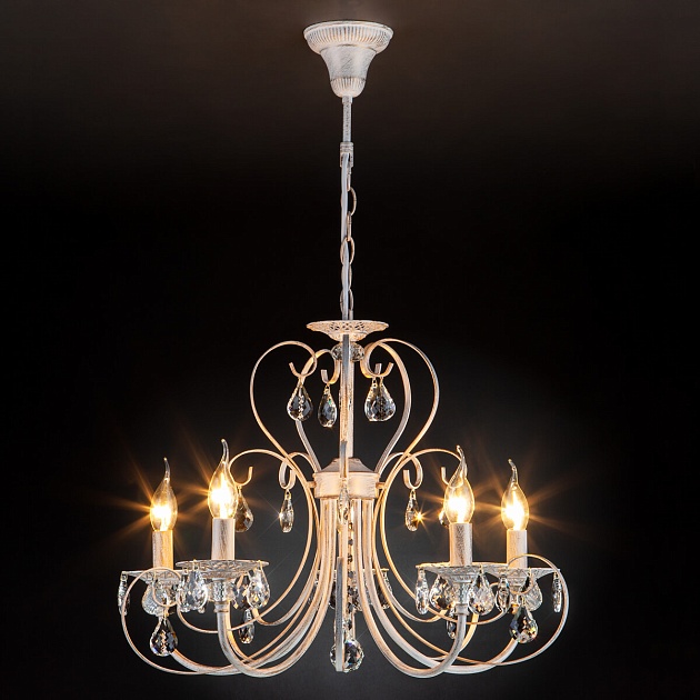 Подвесная люстра Eurosvet 3305/5 белый с золотом/прозрачный хрусталь Strotskis Фото № 5