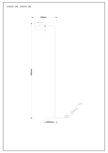 Торшер Arte Lamp Sebastian A7051PN-1BK изображение 2 Торшер Arte Lamp Sebastian A7051PN-1BK Фото № 2