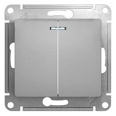 Выключатель двухклавишный Systeme Electric Glossa 10A 250V с подсветкой алюминий GSL000353