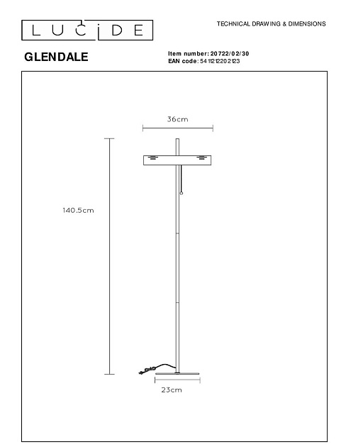 Торшер Lucide Glendale 20722/02/30 Фото № 2