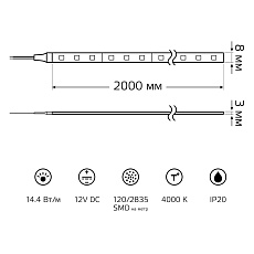 Светодиодная лента Gauss 14,4W/m 120LED/m 2835SMD нейтральный белый 2M BT081 4