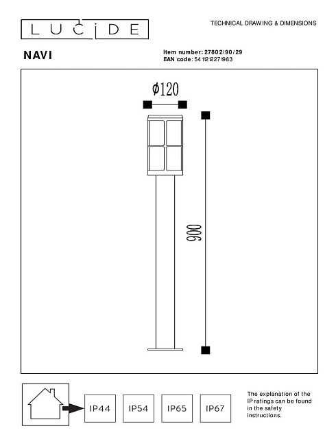 Уличный светильник Lucide Navi 27802/90/29 изображение 2 Уличный светильник Lucide Navi 27802/90/29 Фото № 2