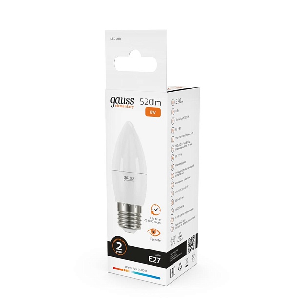 Лампа светодиодная Gauss E27 8W 3000K матовая 33218 Фото № 3